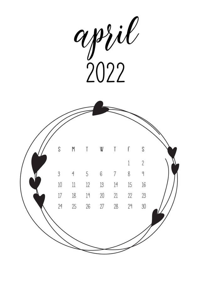 Black And White April 2022 Calendar Wallpaper