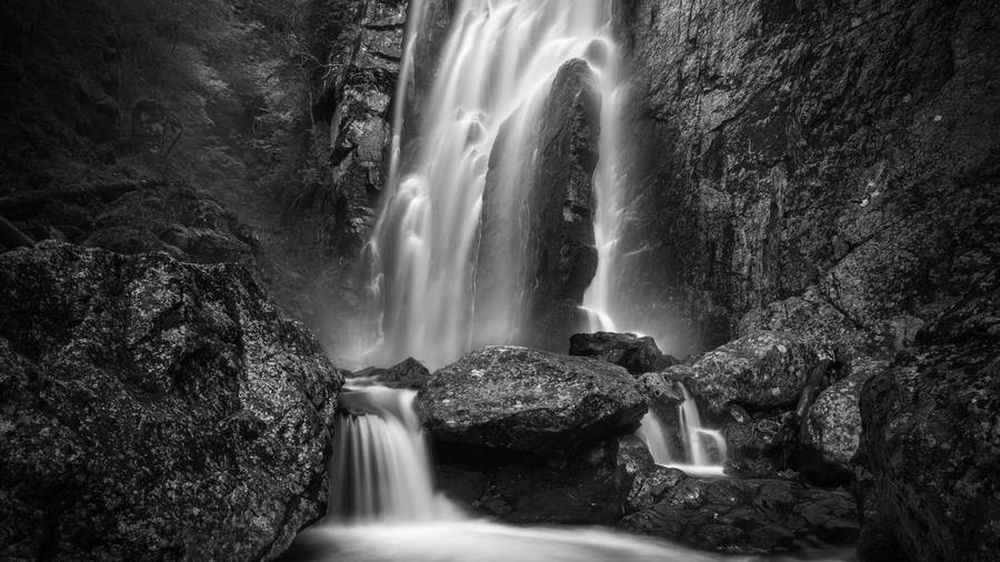 Black And White Art Waterfall Wallpaper