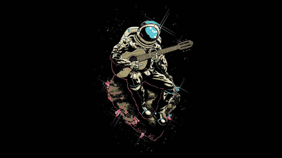 Black And White Astronaut Guitraist Art Wallpaper