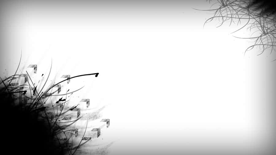 Black And White Background With Flowers And Leaves Wallpaper