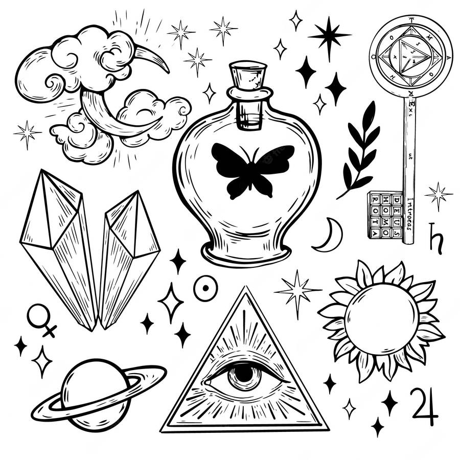 Black And White Esoteric Magic Symbols Wallpaper