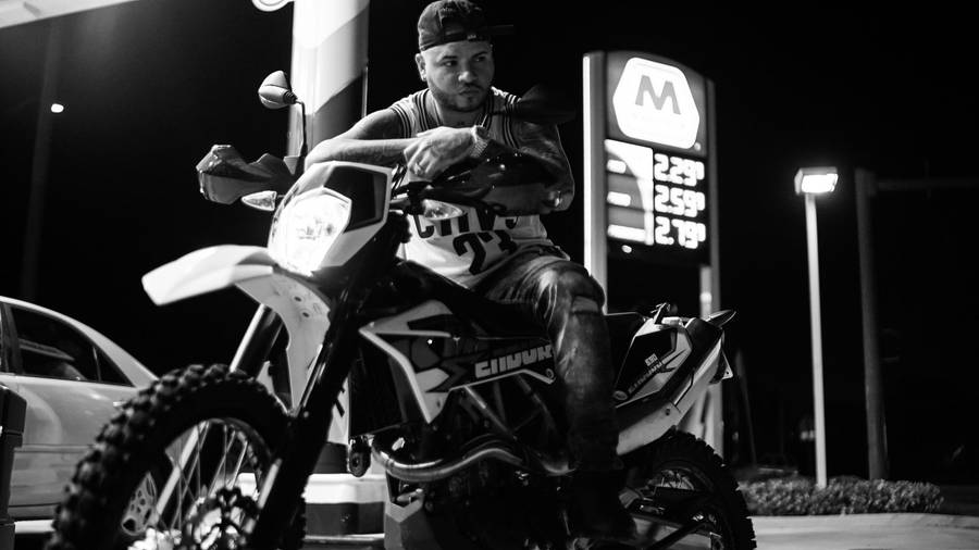 Black And White Farruko On Bike Wallpaper