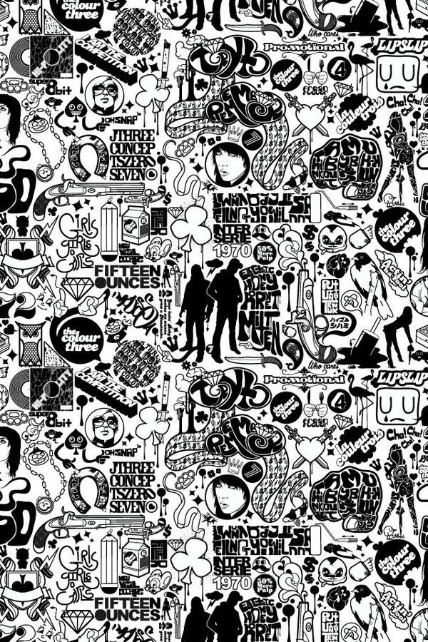 Black And White Graffiti Various Icons Seamless Wallpaper