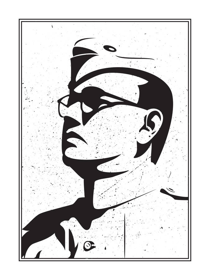 Black And White Portrait Of Netaji Bose Wallpaper