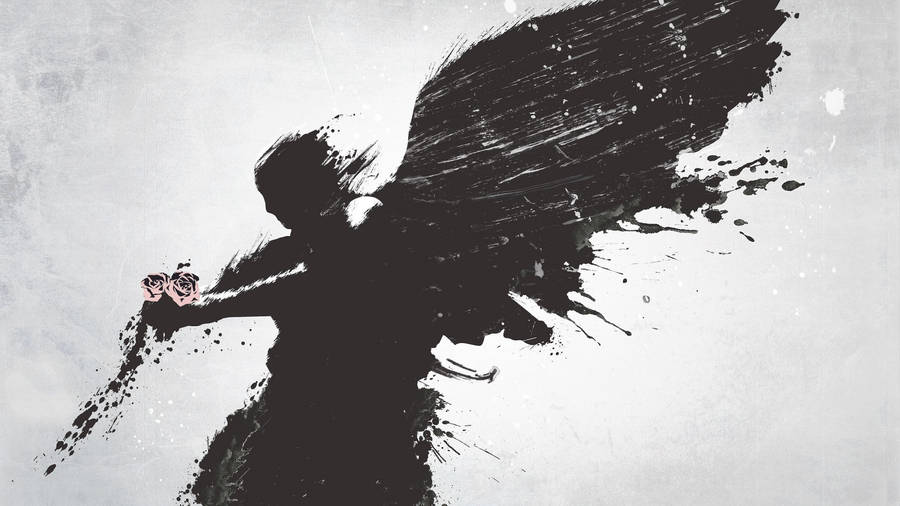 Black Angel Wings Roses Graffiti Wallpaper