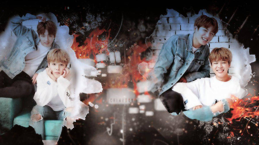 Black Background Jikook Posing Smiling Wallpaper