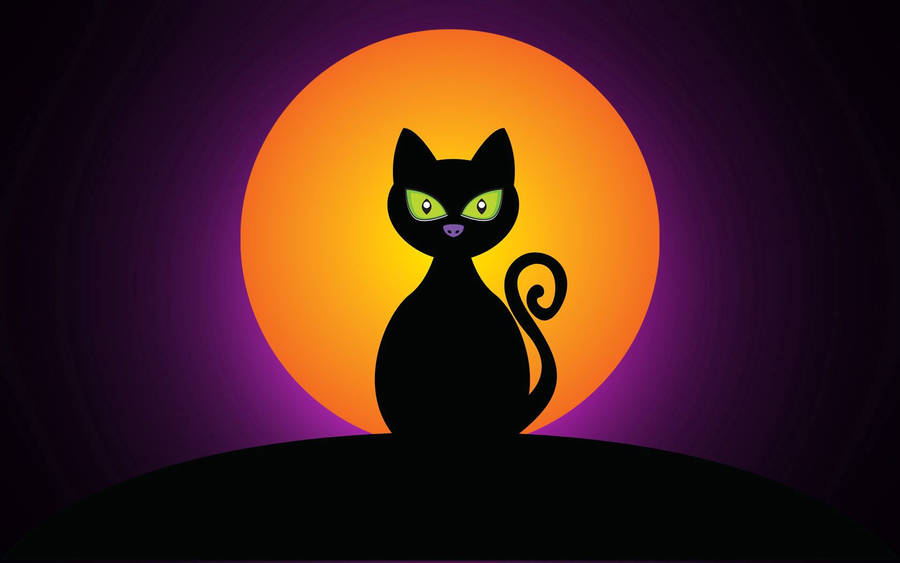 Black Cat And Halloween Moon Wallpaper