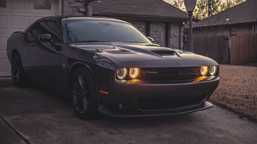 Black Dodge Challenger Demon 4k Outside A Garage Wallpaper