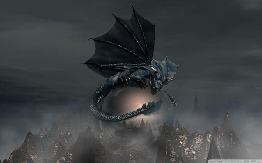 Black Dragon Flying Above Mountains Wallpaper