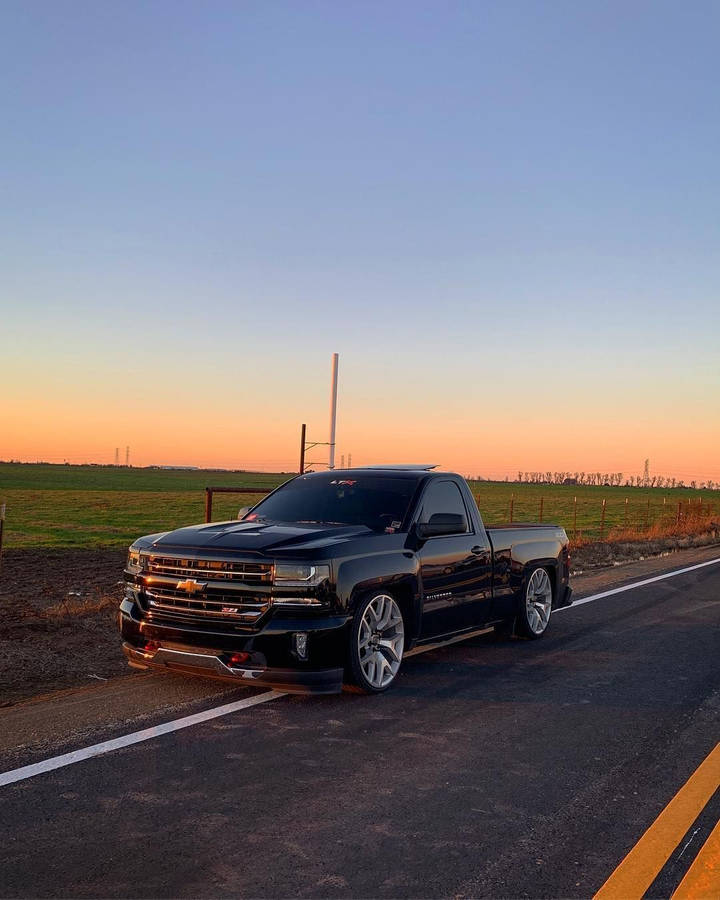 Black Dropped Truck Golden Hour Wallpaper