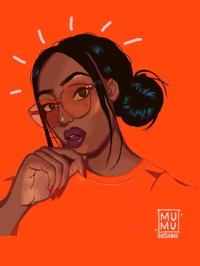 Black Girl Baddie With Sunglasses And Orange Backdrop Wallpaper