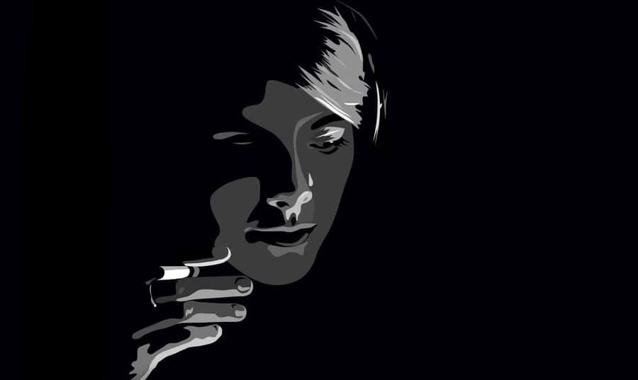 Black Graphic Design Art Crying With Cigarette Wallpaper