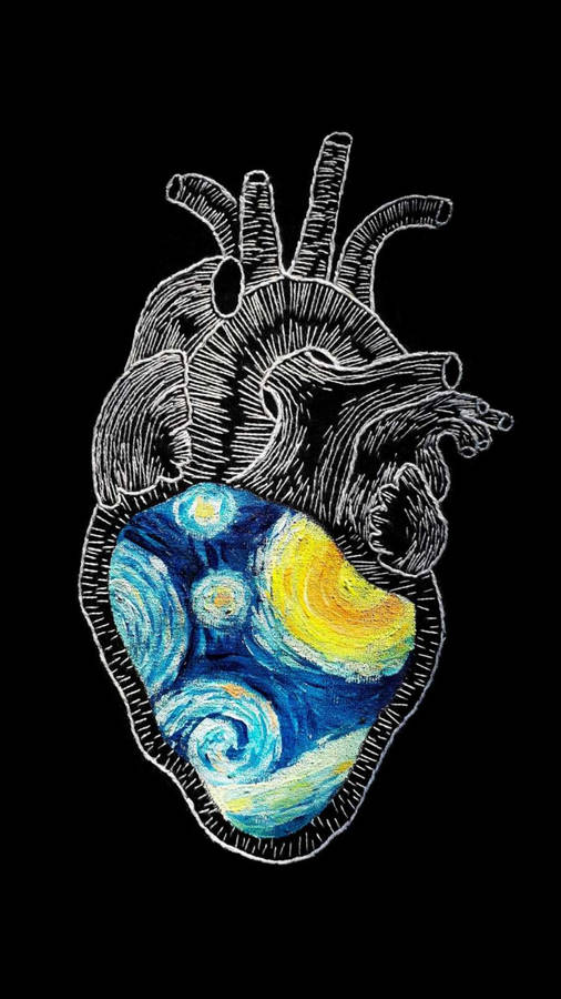 Black Heart With Starry Night Wallpaper