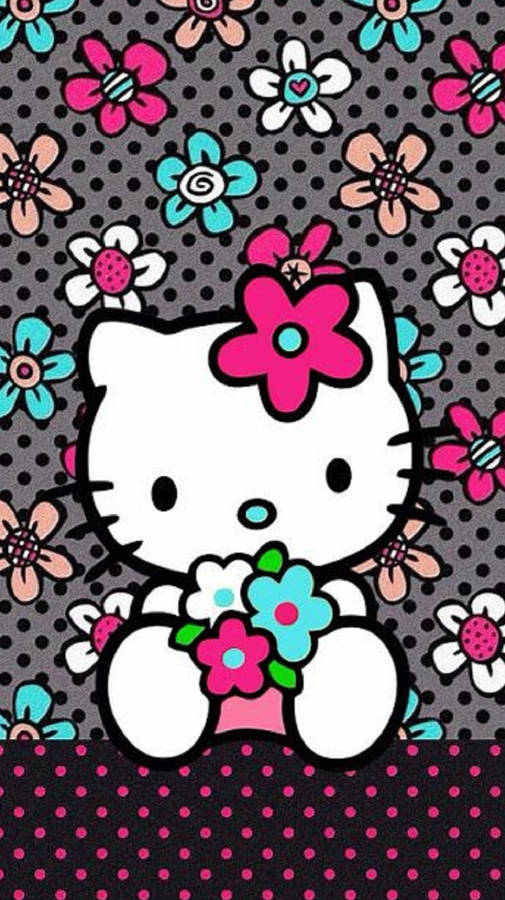 Black Hello Kitty With Flowers Wallpaper