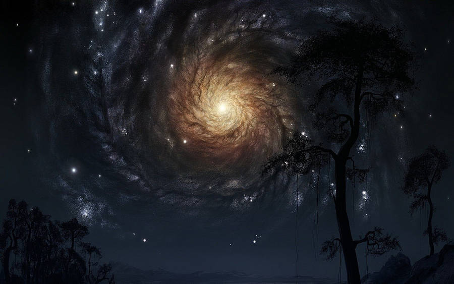 Black Hole Forrest Night Sky Wallpaper