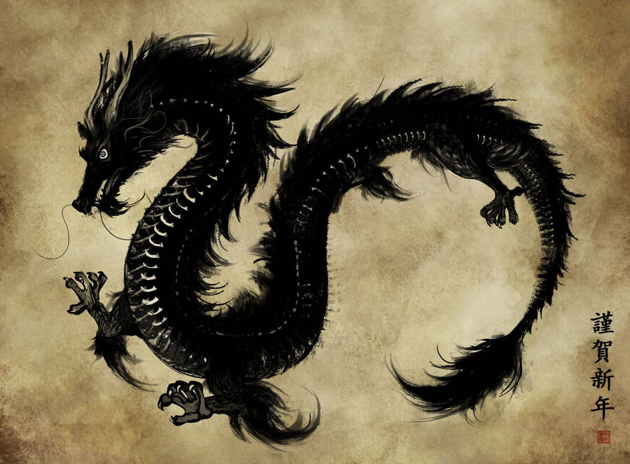 Black Japanese Dragons Wallpaper