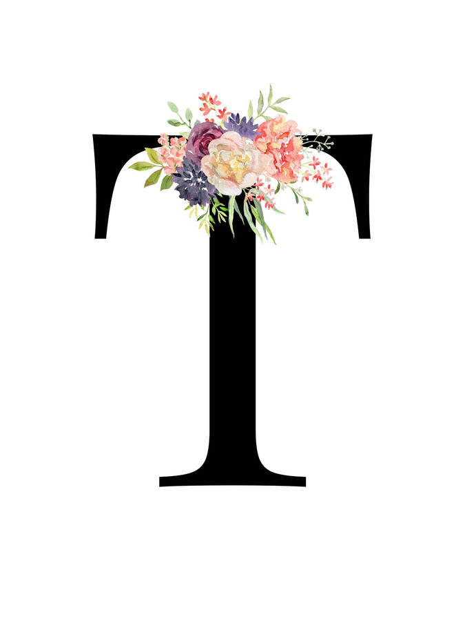 Black Letter T Floral Art Wallpaper