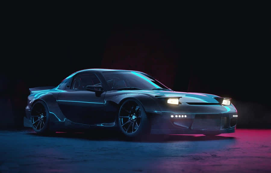 Black Mazda Rx 7 With Purple Light Wallpaper