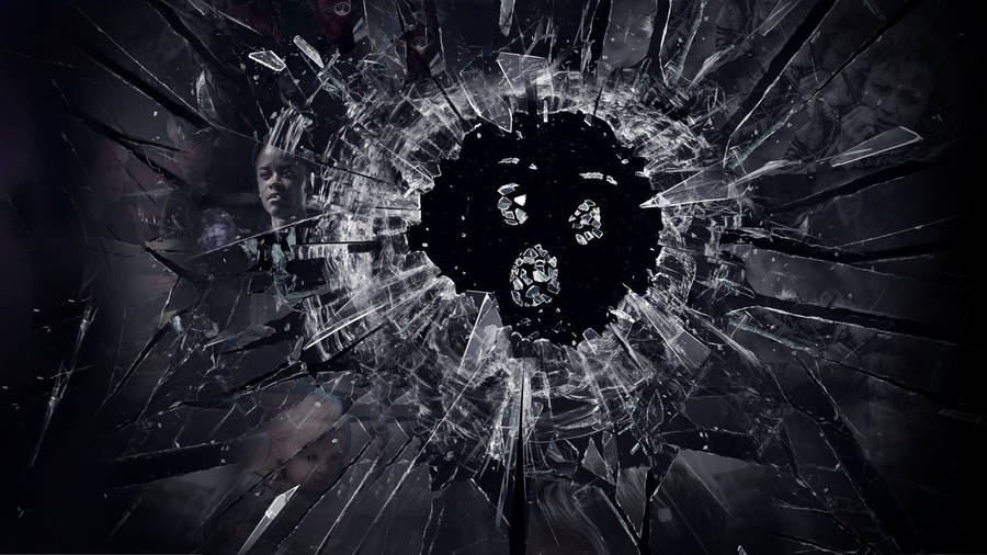 Black Mirror Characters On A Broken Glass Wallpaper