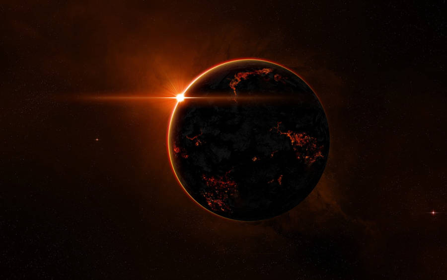 Black Planet Bright Red Light Wallpaper