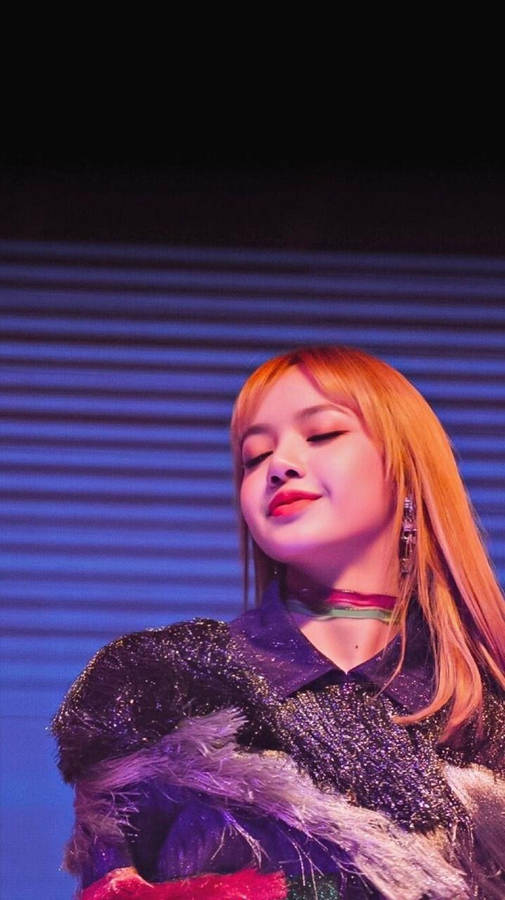 Blackpink Lisa Smiling With Eyes Closed Wallpaper