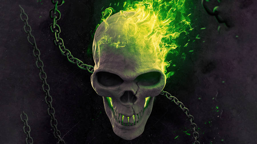 Blazing Green Fire Skull Wallpaper