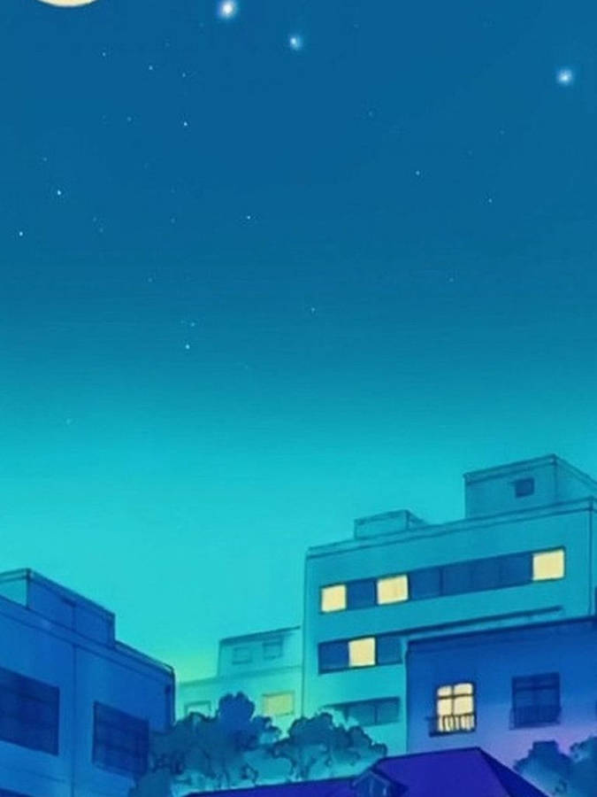 Blue Aesthetic Animated Building Wallpaper