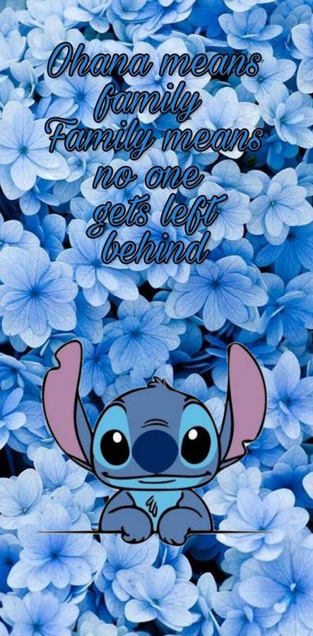 Blue Aesthetic Stitch Ohana Quote Wallpaper