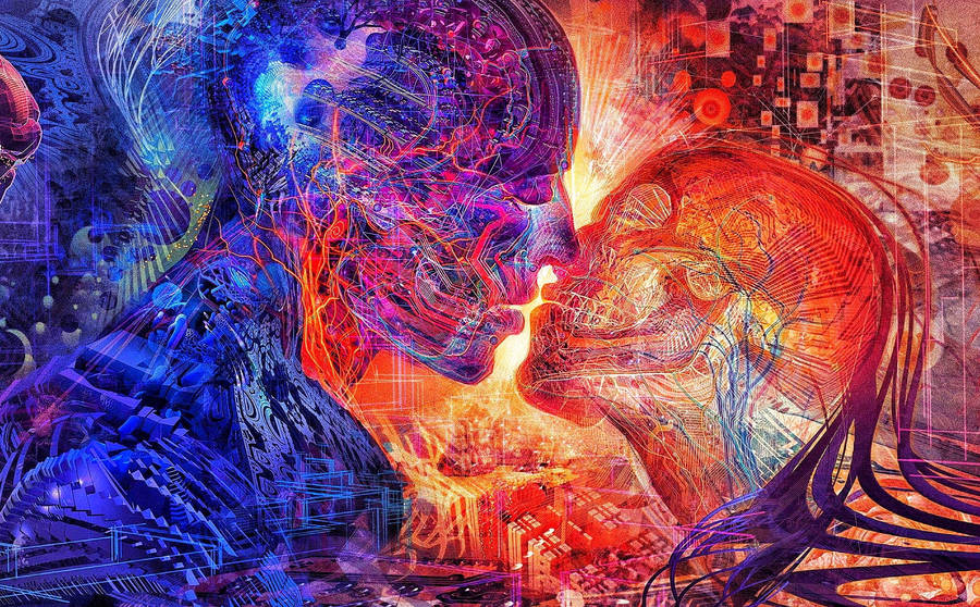 Blue And Red Artwork Kissing Hd Wallpaper