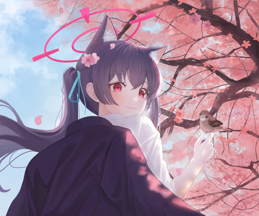 Blue Archive Kuromi Serika Cherry Blossom Wallpaper