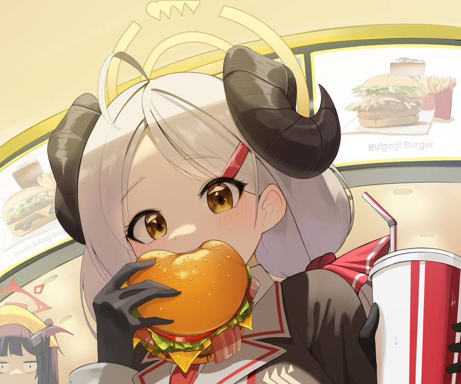 Blue Archive Shishidou Izumi Eating Burger Wallpaper