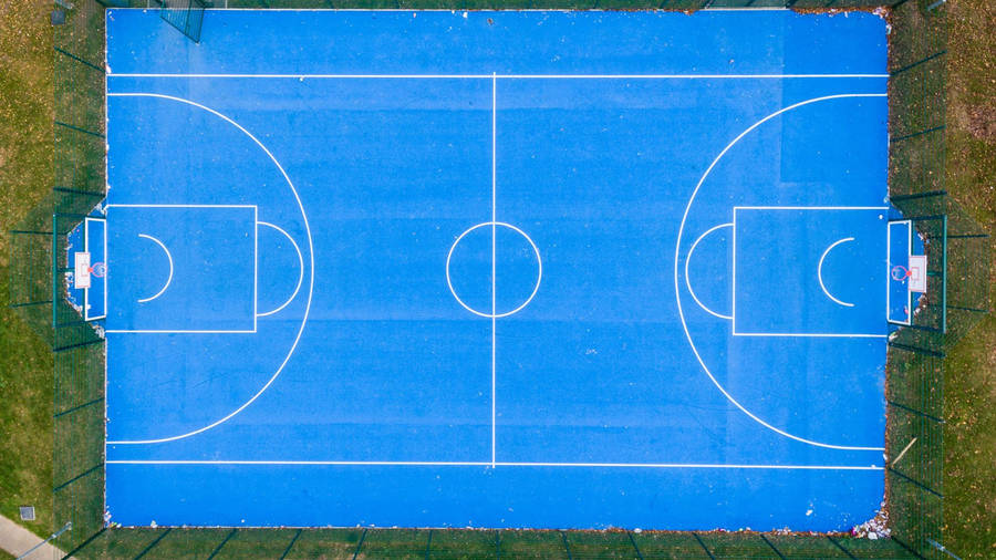 Blue Basketball Court Top View Wallpaper