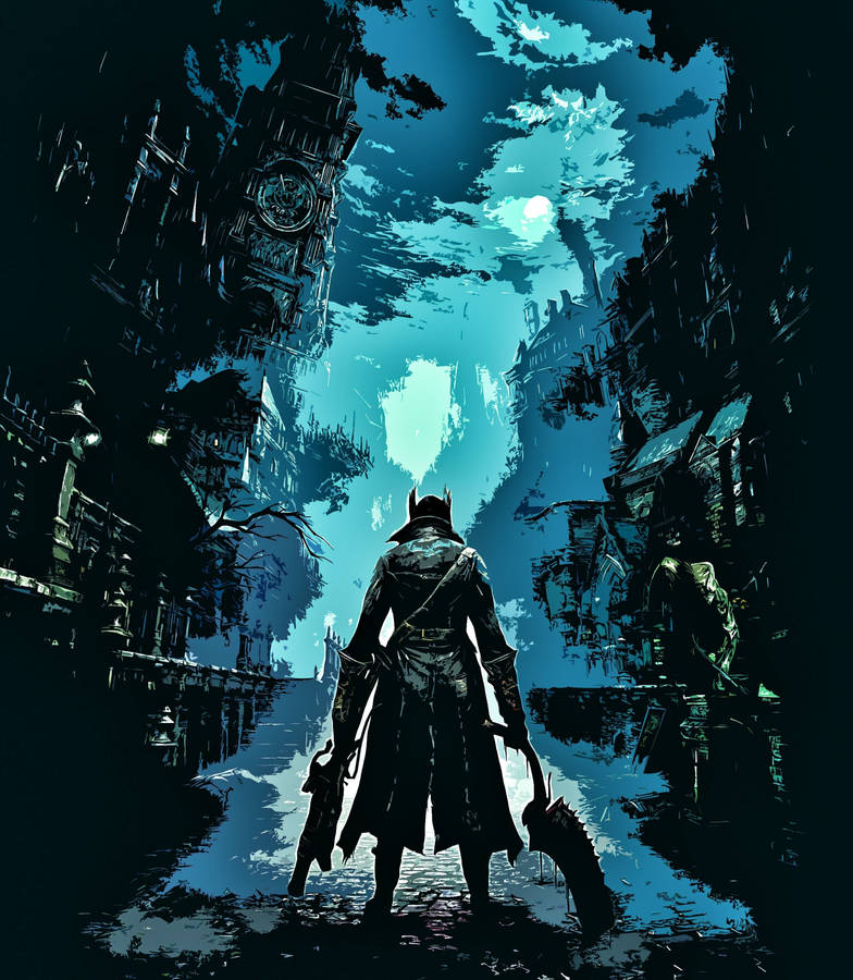 Blue Bloodborne Hunter Concept Wallpaper