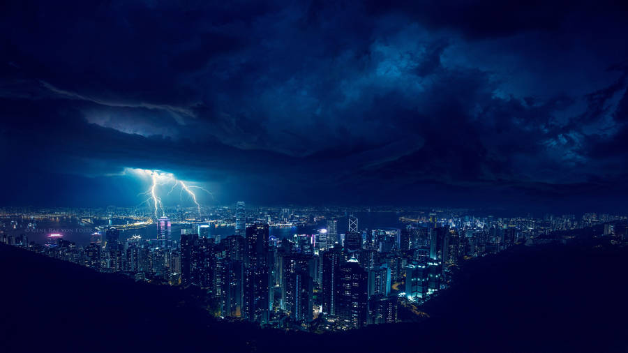 Blue City Thunderstorm Wallpaper