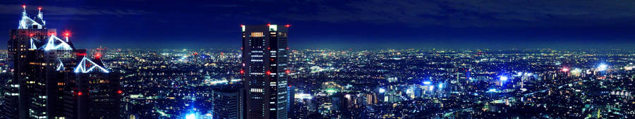 Blue Cityscape Night Aerial View Wallpaper
