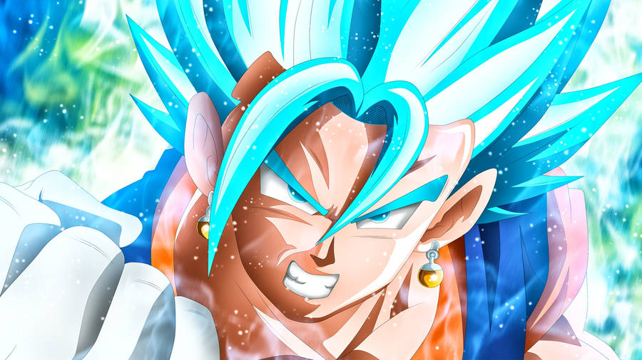 Blue-haired Vegito Clenching His Fist Wallpaper