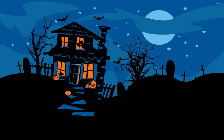 Blue Haunted House Art Wallpaper