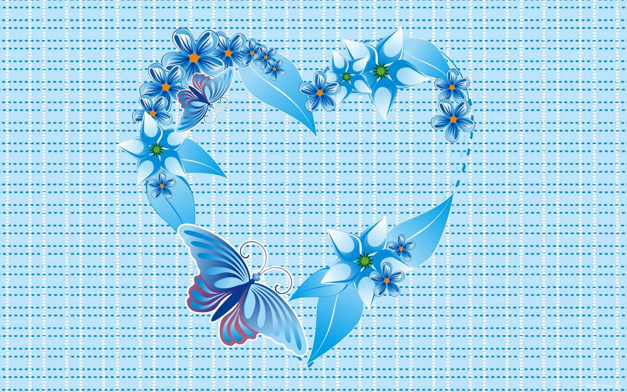 Blue Heart Floral Pattern Wallpaper