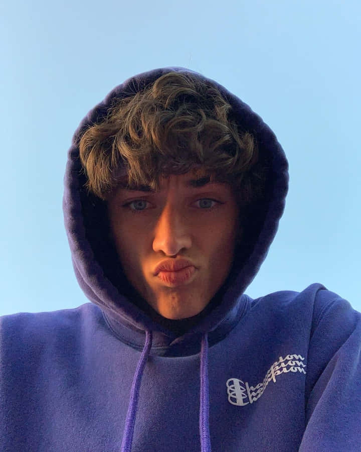 Blue Hoodie Pout Selfie Wallpaper