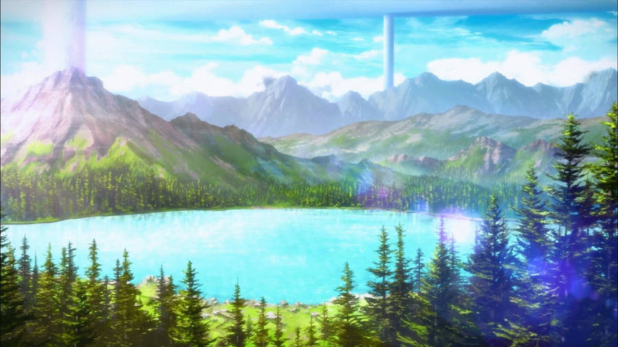 Blue Lake Mountain Anime Pc Wallpaper
