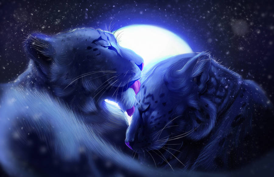 Blue Leopards Love Art Wallpaper