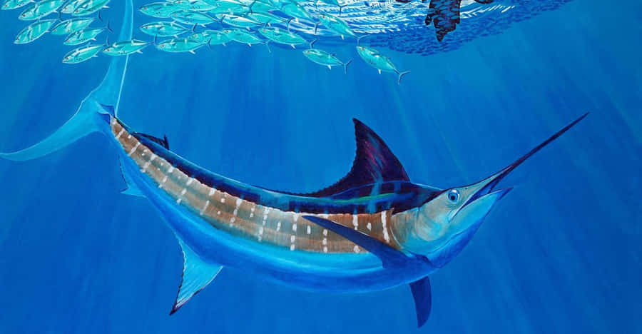 Blue Marlin Underwater Artwork Wallpaper