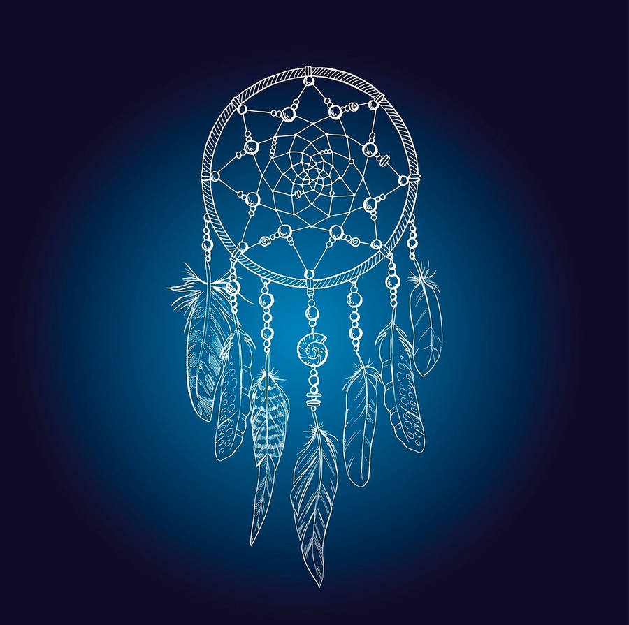 Blue Minimalist Dream Catcher Art Wallpaper