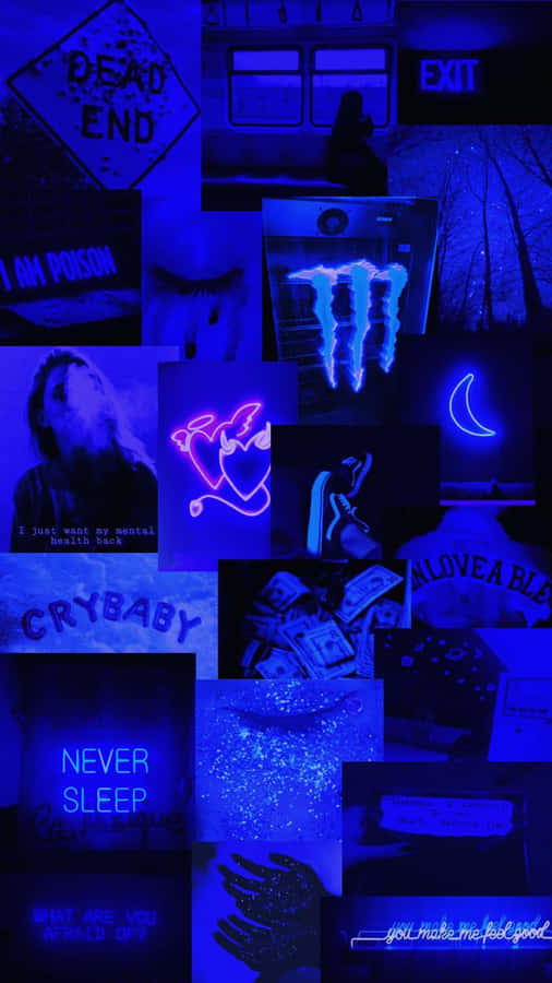 Blue Neon Aesthetic Collage Wallpaper