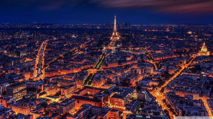 Blue Paris City Night Lights Wallpaper