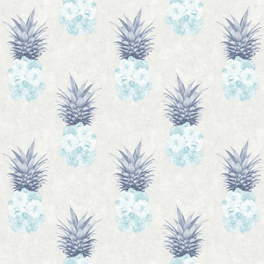 Blue Peonies Pineapple Pattern Wallpaper