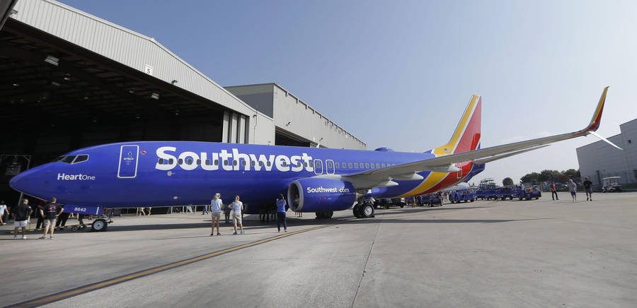 Blue Plane Parked Southwest Airlines Wallpaper