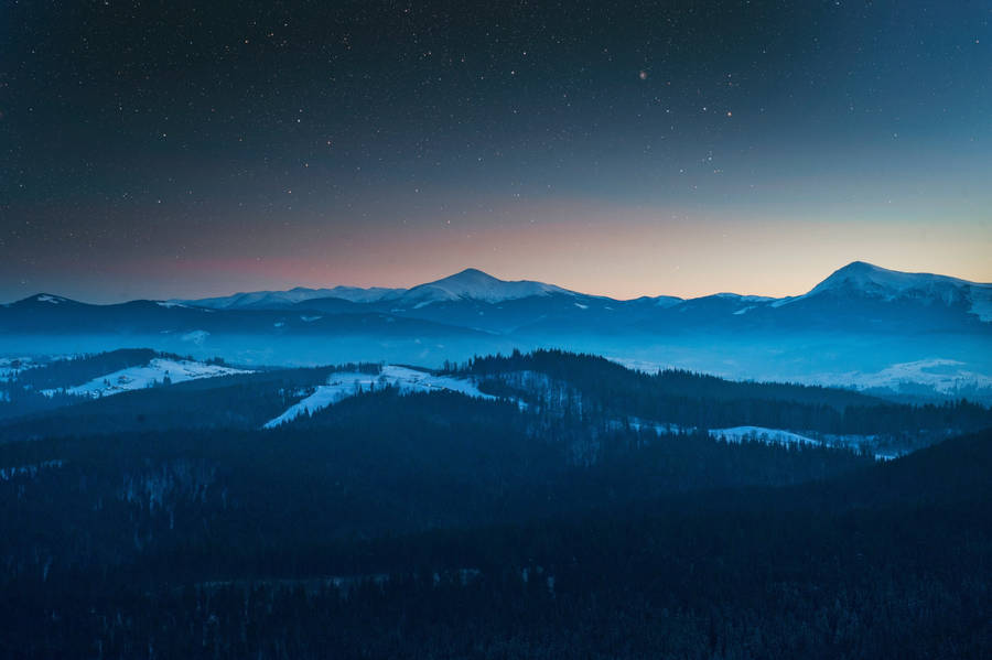 Blue Starry Mountain Professional Desktop Wallpaper