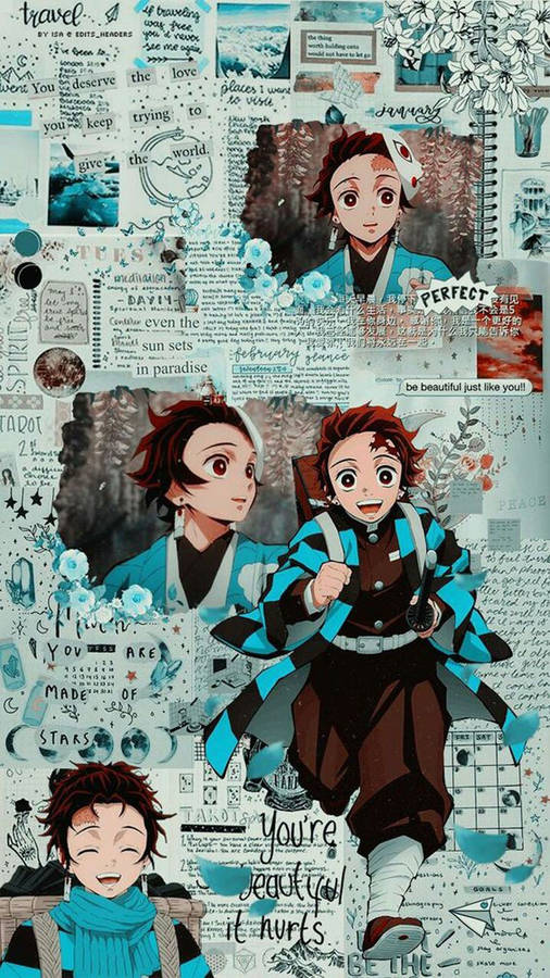 Blue Tanjiro Aesthetic Collage Wallpaper