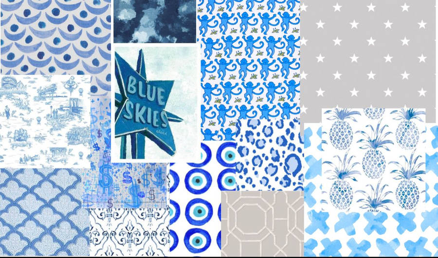 Blue Themed Preppy Pfp Collage Wallpaper